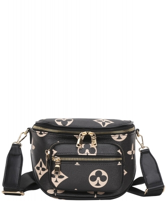 fashion Print Zipper Crossbody Bag DH-9096 BLACK